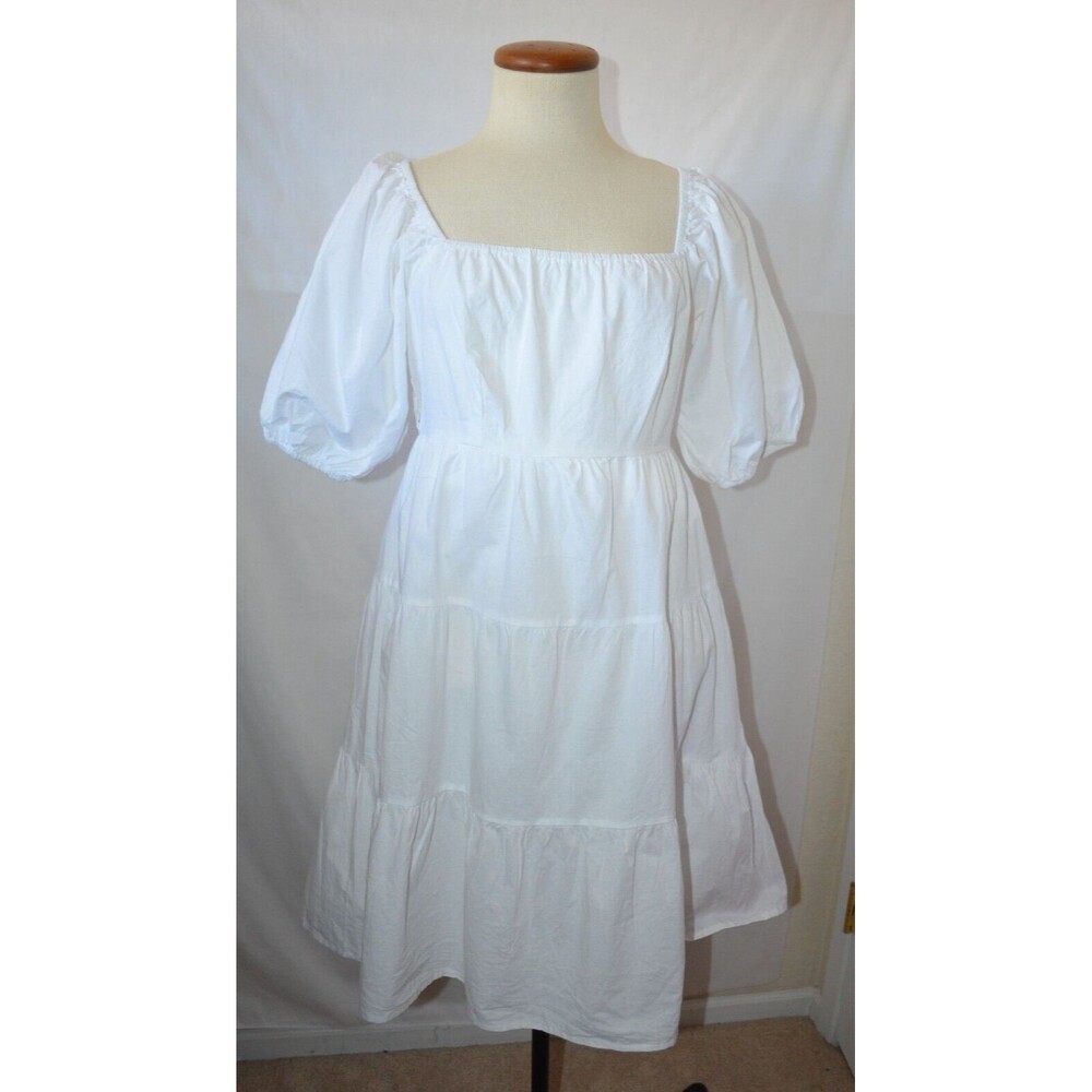 Sim & Sam White Dress Size Small Bubble Sleeve Tiered  Coquette Boho Romantic